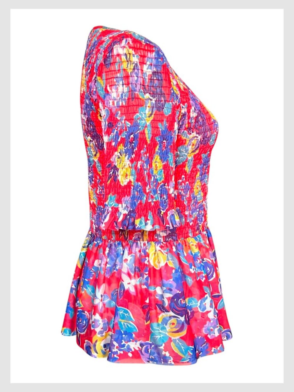 Anthropologie Maeve Ashton Smocked Peplum Top Red Floral Size S - Picture 8 of 10